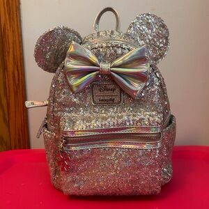 Loungefly Disney Minnie Mouse Silver Holo Sequin Mini Backpack